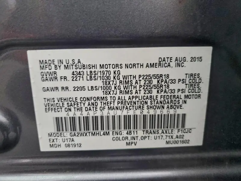 2015 MITSUBISHI OUTLANDER SPORT ES  