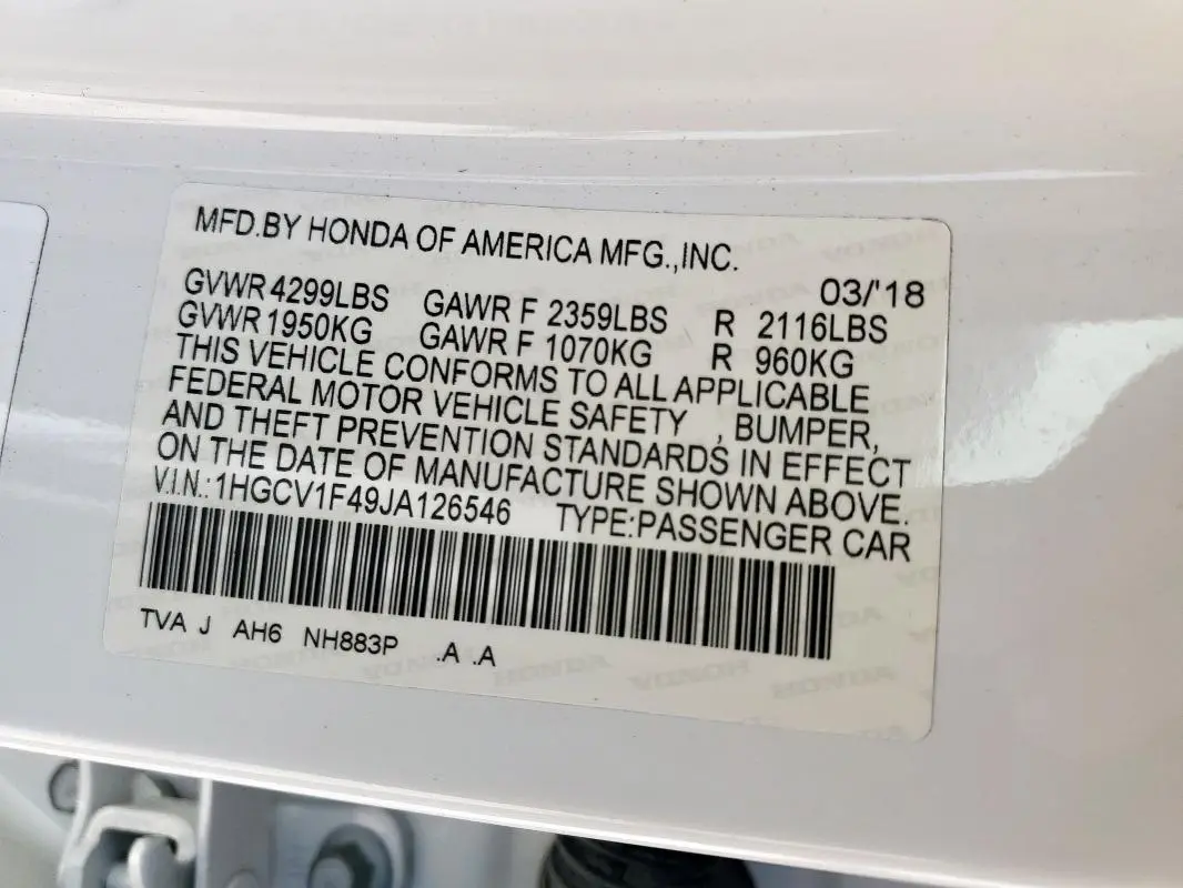 2018 HONDA ACCORD EX  