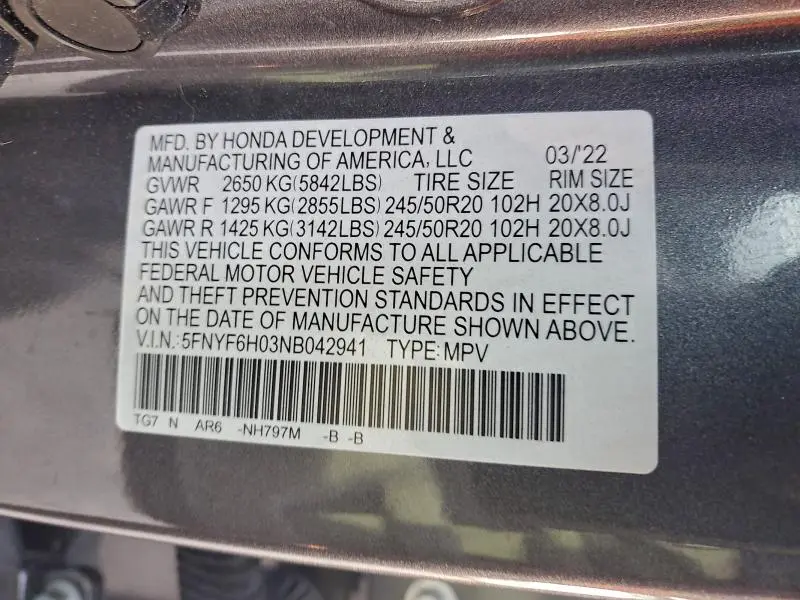 2022 HONDA PILOT ELITE  