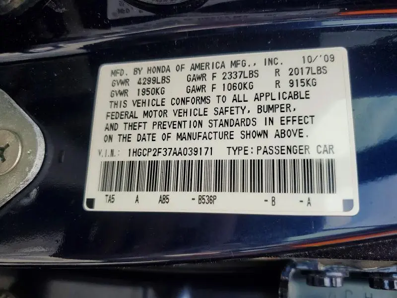 2010 HONDA ACCORD LX  