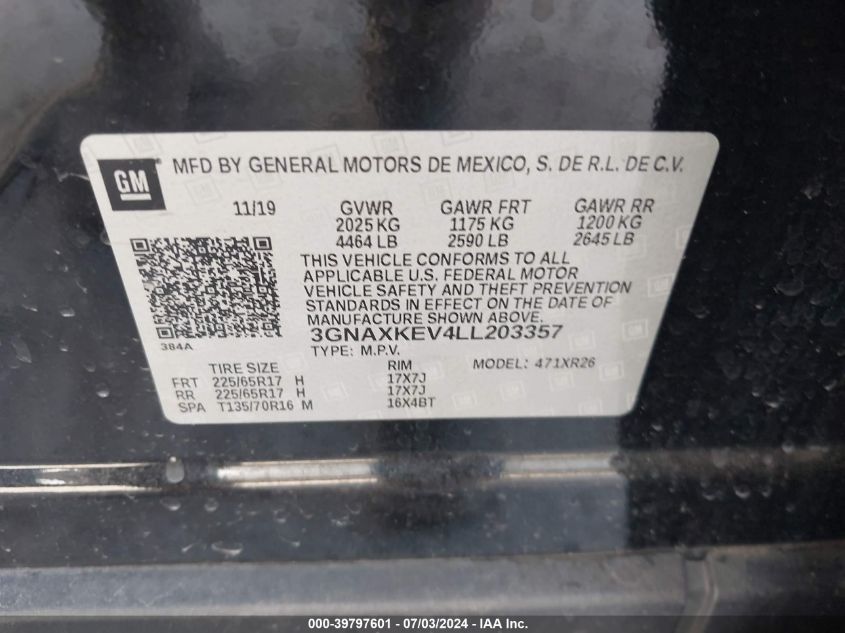 2020 CHEVROLET EQUINOX FWD LT 1.5L TURBO