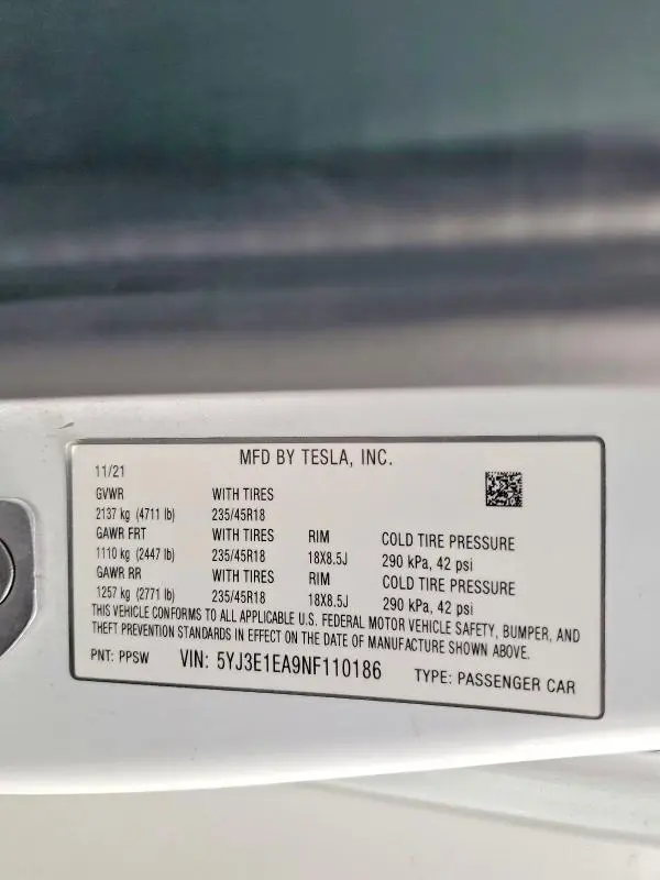 2022 TESLA MODEL 3   