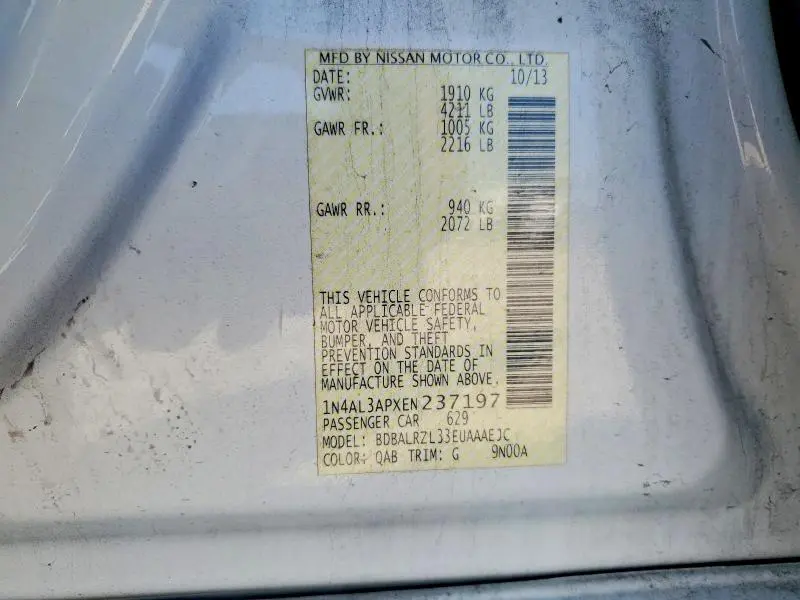 2014 NISSAN ALTIMA 2.5 S  