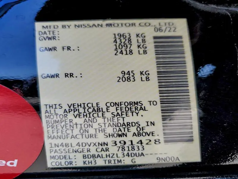 2022 NISSAN ALTIMA SV  