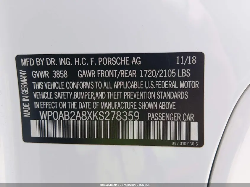 2019 PORSCHE 718 CAYMAN GTS