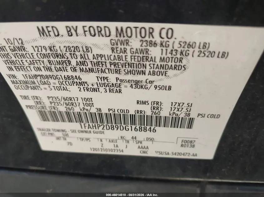 2013 FORD TAURUS SE
