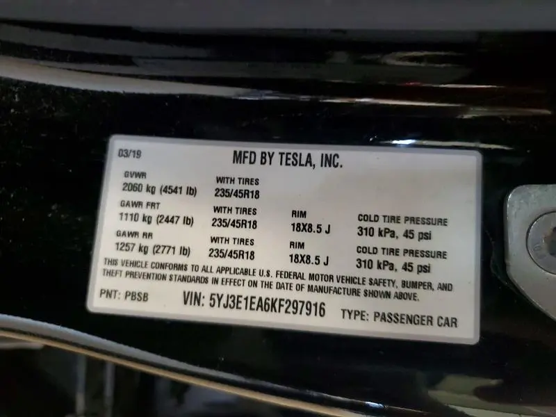 2019 TESLA MODEL 3   