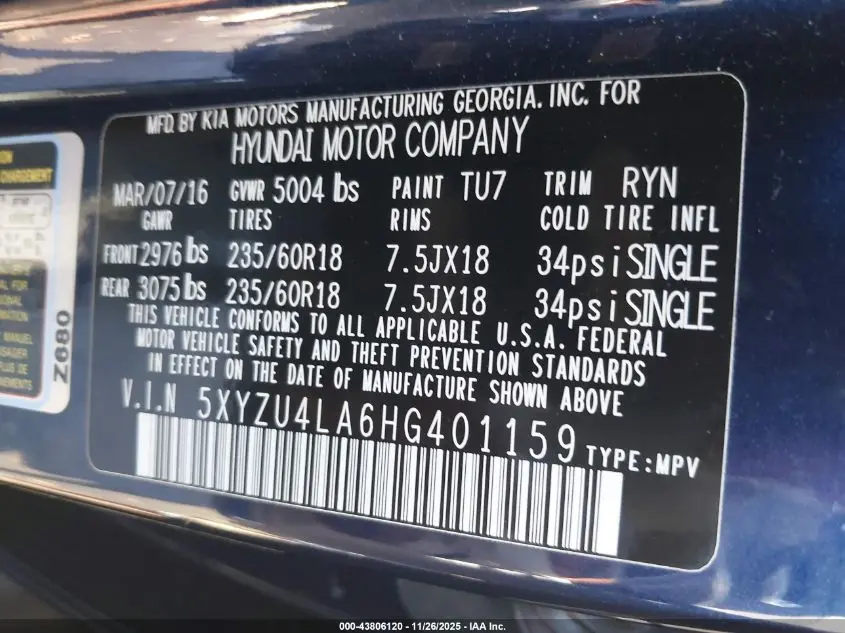 2017 HYUNDAI SANTA FE SPORT 2.0T