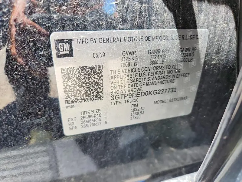 2019 GMC SIERRA K1500 AT4  
