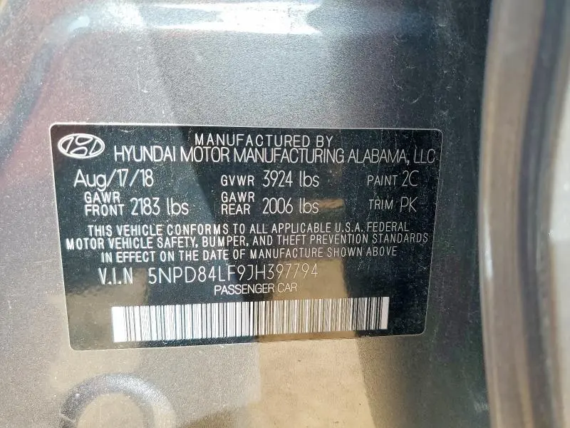 2018 HYUNDAI ELANTRA SEL  