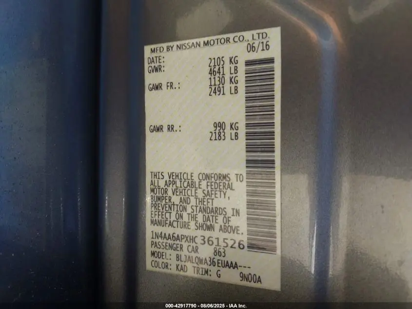 2017 NISSAN MAXIMA 3.5 S