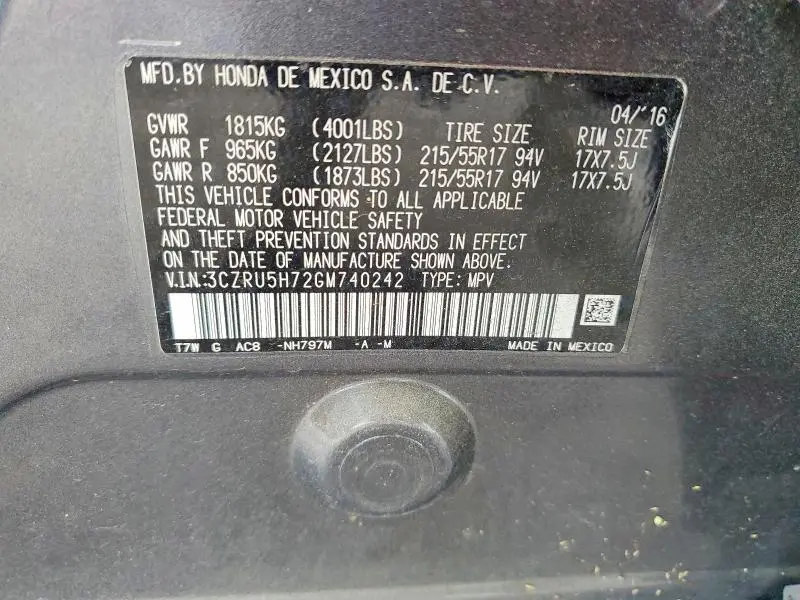 2016 HONDA HR-V EXL  