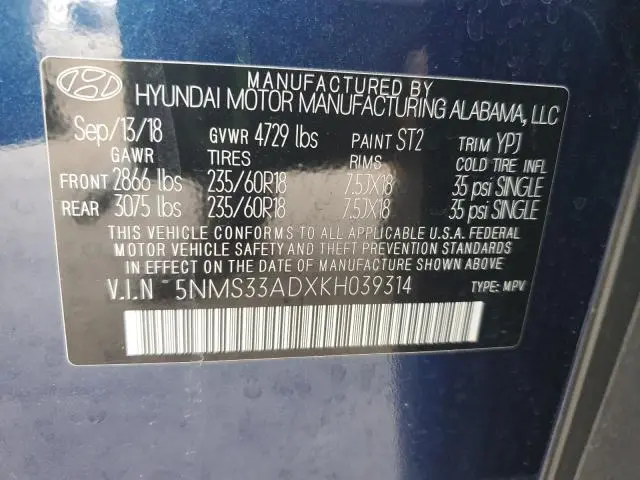 2019 HYUNDAI SANTA FE SEL  