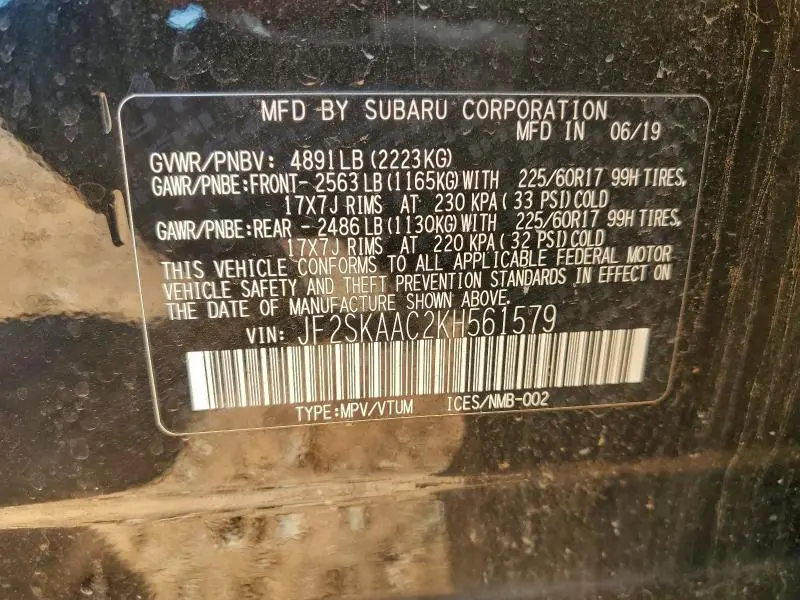 2019 SUBARU FORESTER   