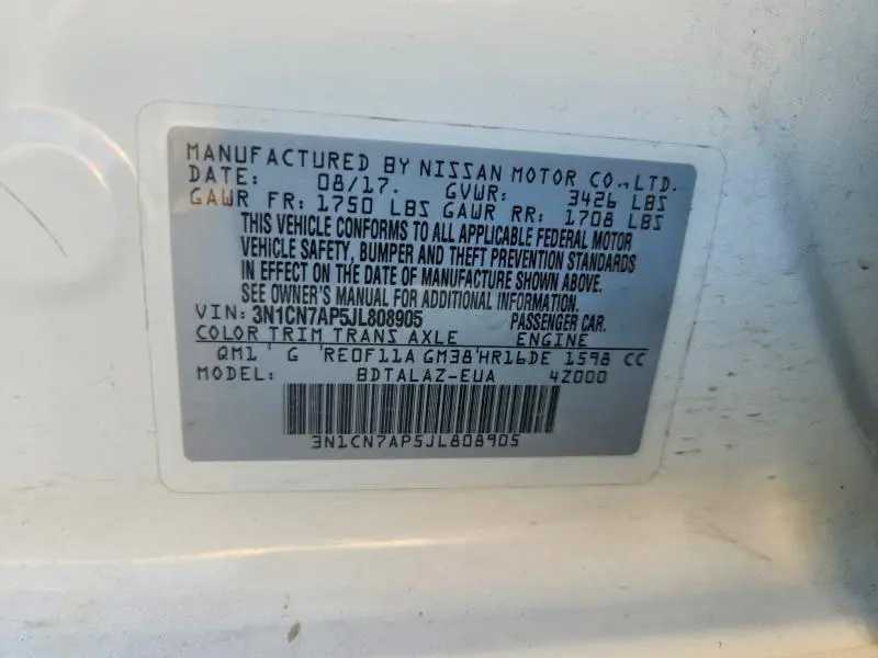 2018 NISSAN VERSA S PLUS  