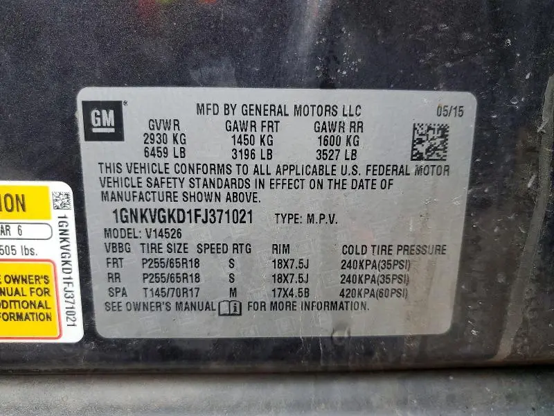 2015 CHEVROLET TRAVERSE LT  