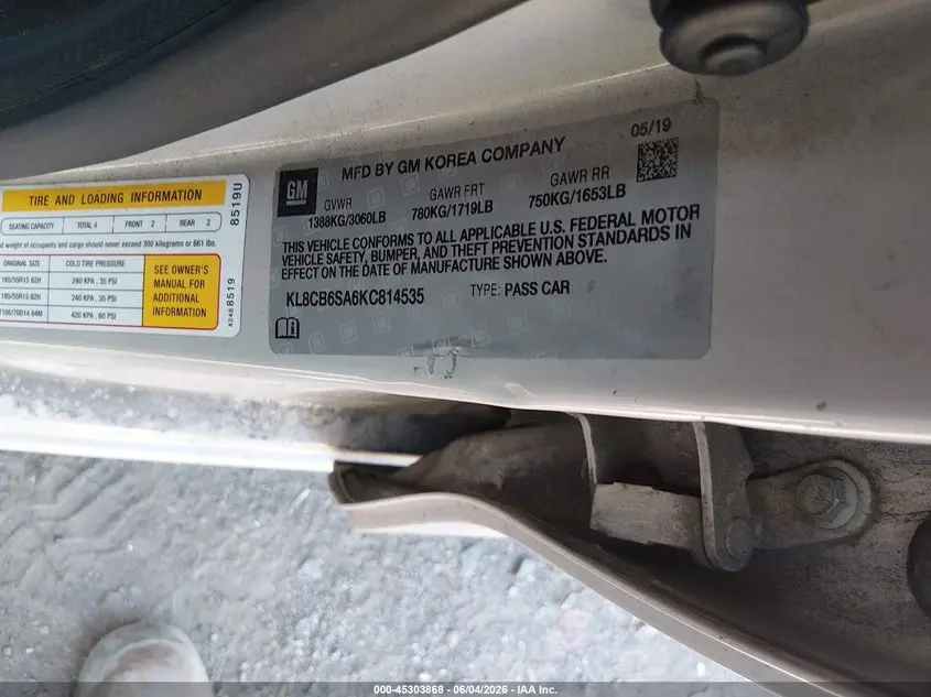 2019 CHEVROLET SPARK LS CVT