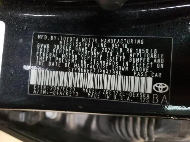 2018 TOYOTA COROLLA L