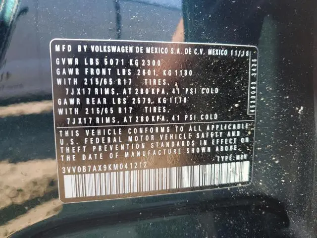 2019 VOLKSWAGEN TIGUAN S  