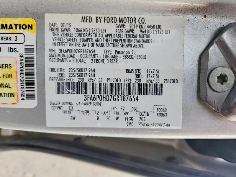 2016 FORD FUSION SE  