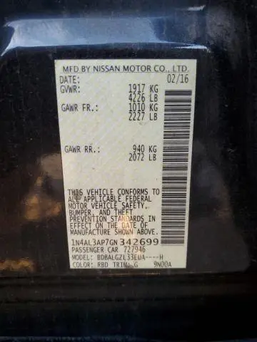 2016 NISSAN ALTIMA 2.5  