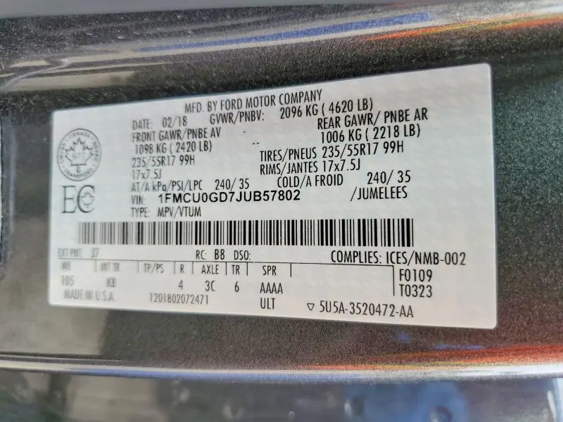 2018 FORD ESCAPE SE  