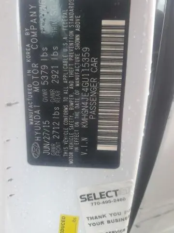 2016 HYUNDAI GENESIS 3.8L  