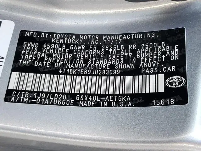 2018 TOYOTA AVALON XLE  