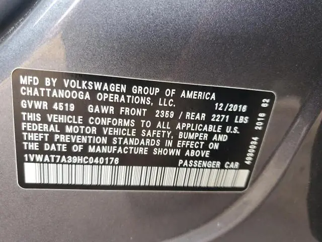 2017 VOLKSWAGEN PASSAT S  