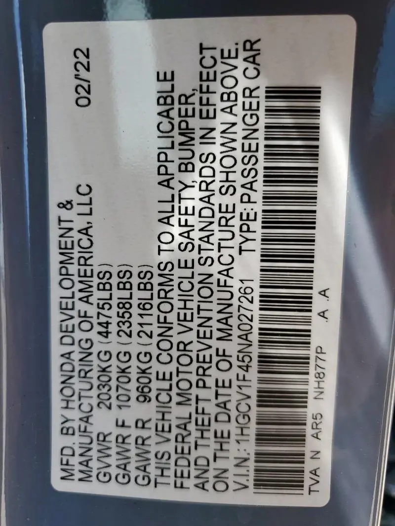 2022 HONDA ACCORD SPORT SE  