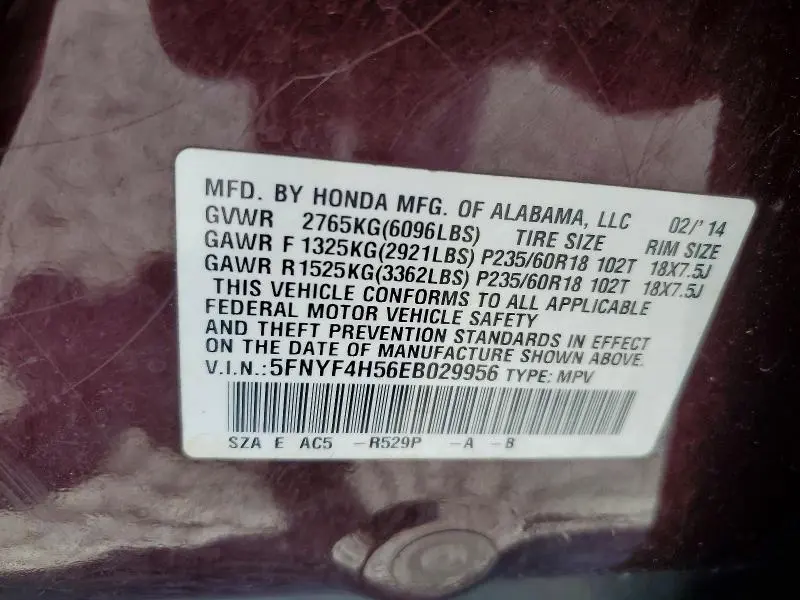 2014 HONDA PILOT EXL  