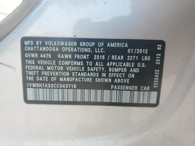 2012 VOLKSWAGEN PASSAT SE  