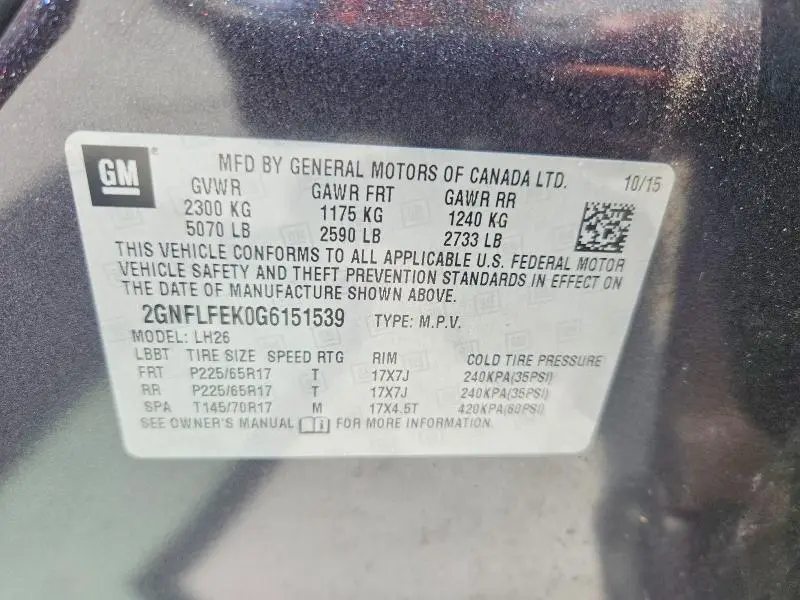 2016 CHEVROLET EQUINOX LT  