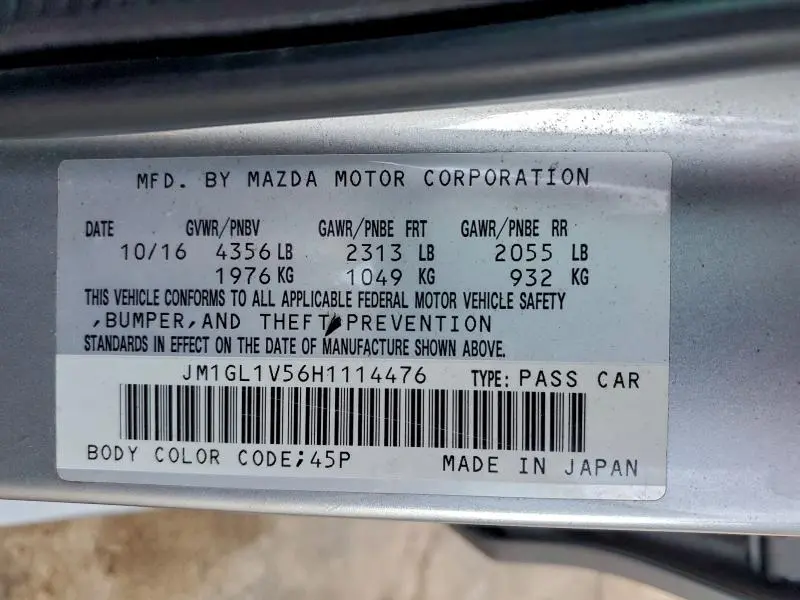 2017 MAZDA 6 TOURING  