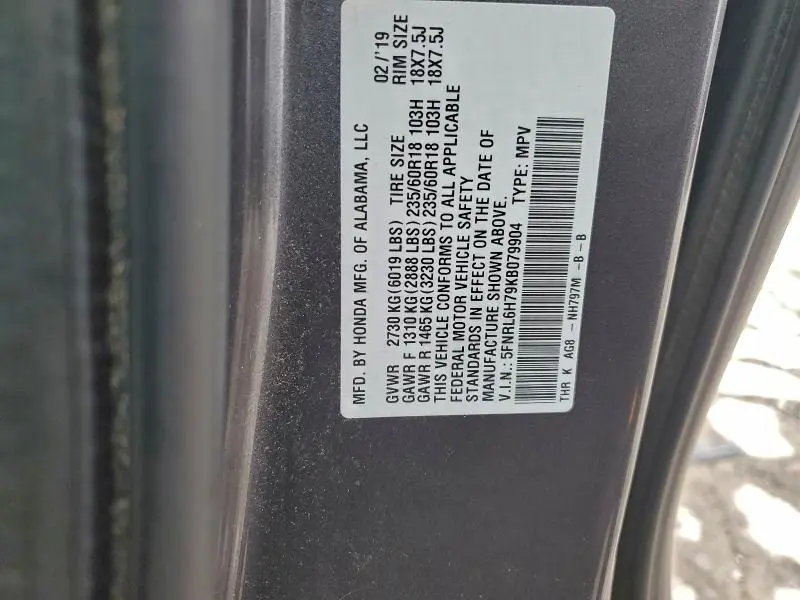 2019 HONDA ODYSSEY EXL  