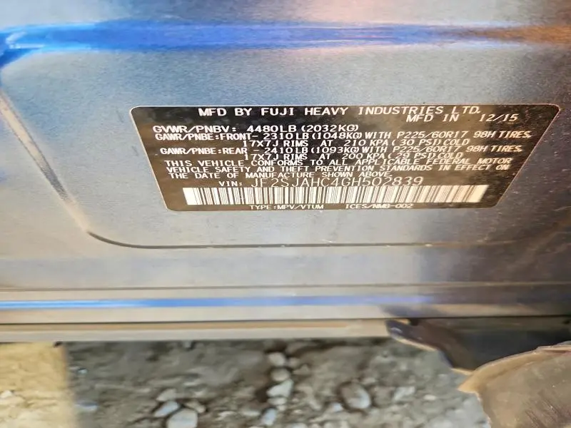2016 SUBARU FORESTER 2.5I LIMITED  