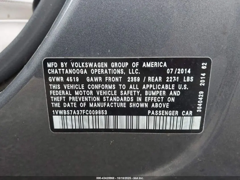 2015 VOLKSWAGEN PASSAT 1.8T SE