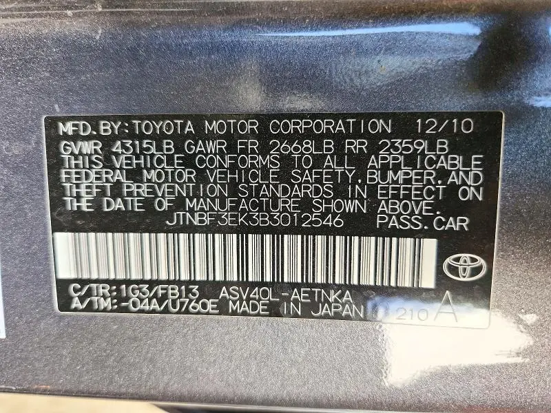 2011 TOYOTA CAMRY LE  