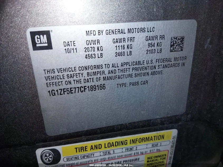 2012 CHEVROLET MALIBU 3LT