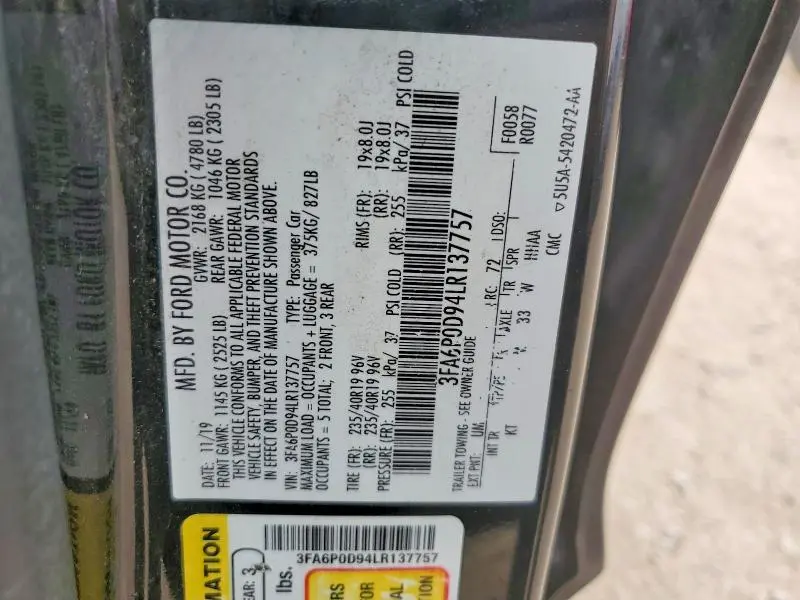 2020 FORD FUSION TITANIUM  