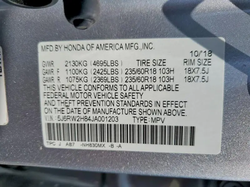 2018 HONDA CR-V EXL  