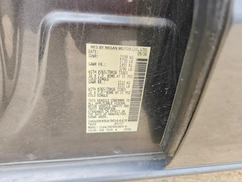 2016 NISSAN FRONTIER SV  
