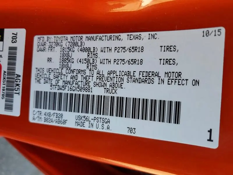 2016 TOYOTA TUNDRA SR5  