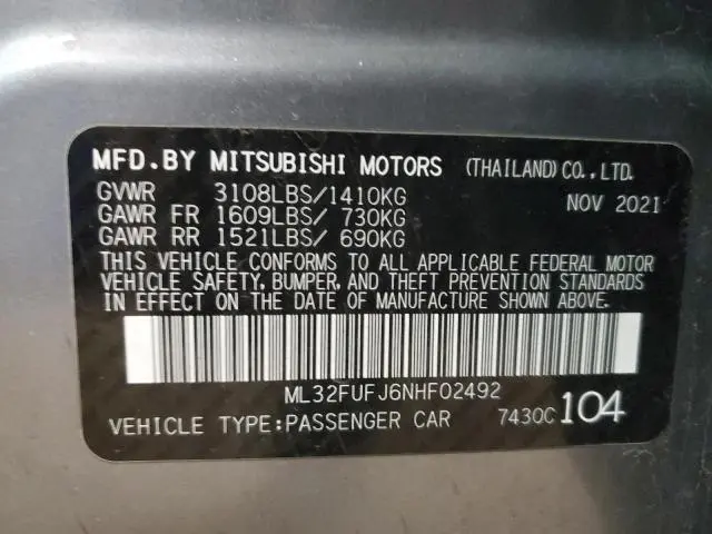2022 MITSUBISHI MIRAGE G4 ES  