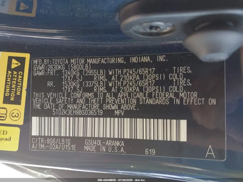 2011 TOYOTA HIGHLANDER SE V6