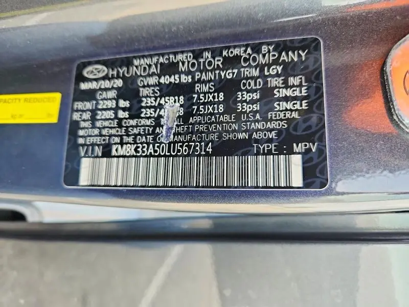 2020 HYUNDAI KONA LIMITED  