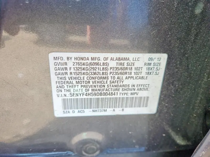 2013 HONDA PILOT EXL  