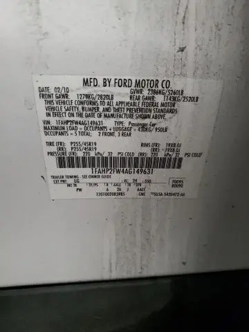 2010 FORD TAURUS LIMITED  