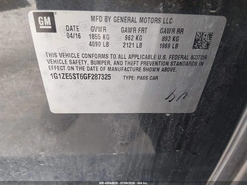 2016 CHEVROLET MALIBU 1LT
