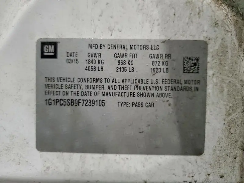 2015 CHEVROLET CRUZE LT  